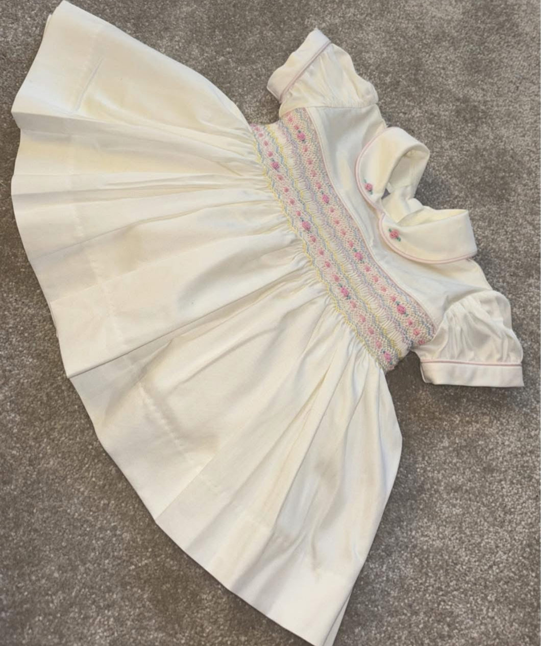 luxe cream pastel smocking dress