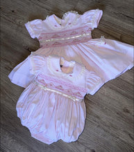 Load image into Gallery viewer, Pique cantillo pink with cream ribbon dress
