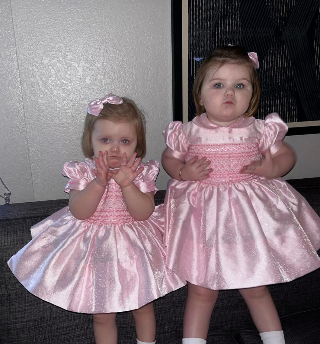 Pink ribbon smocked dress
