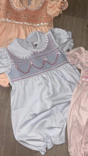 Load image into Gallery viewer, Blue with pink Pima romper

