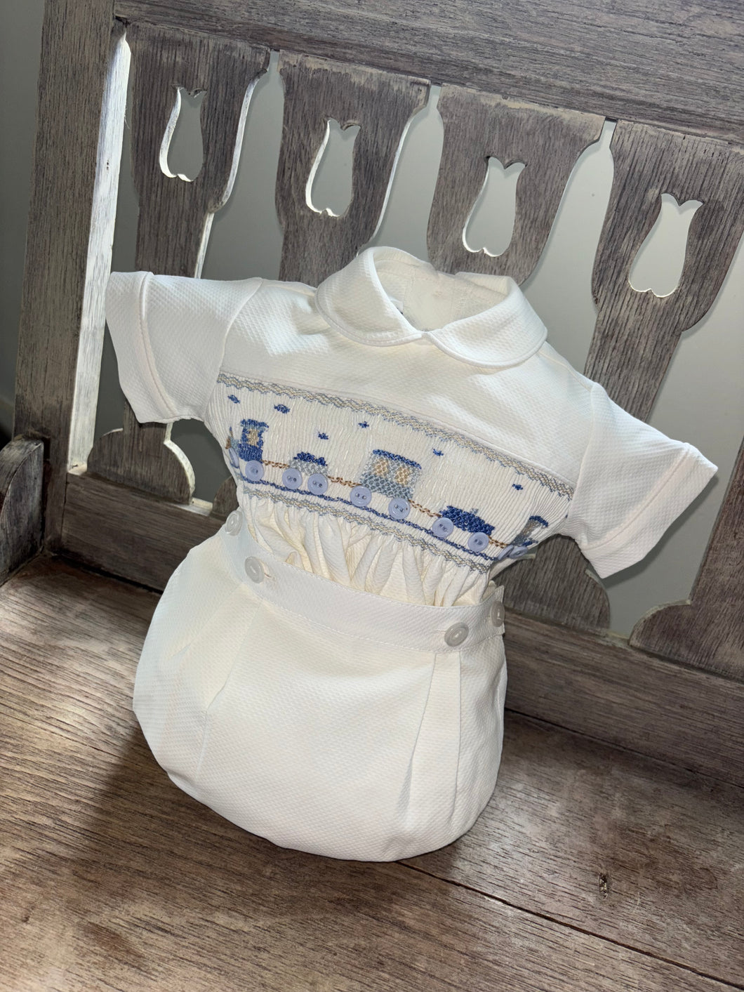 Boys cream train suit