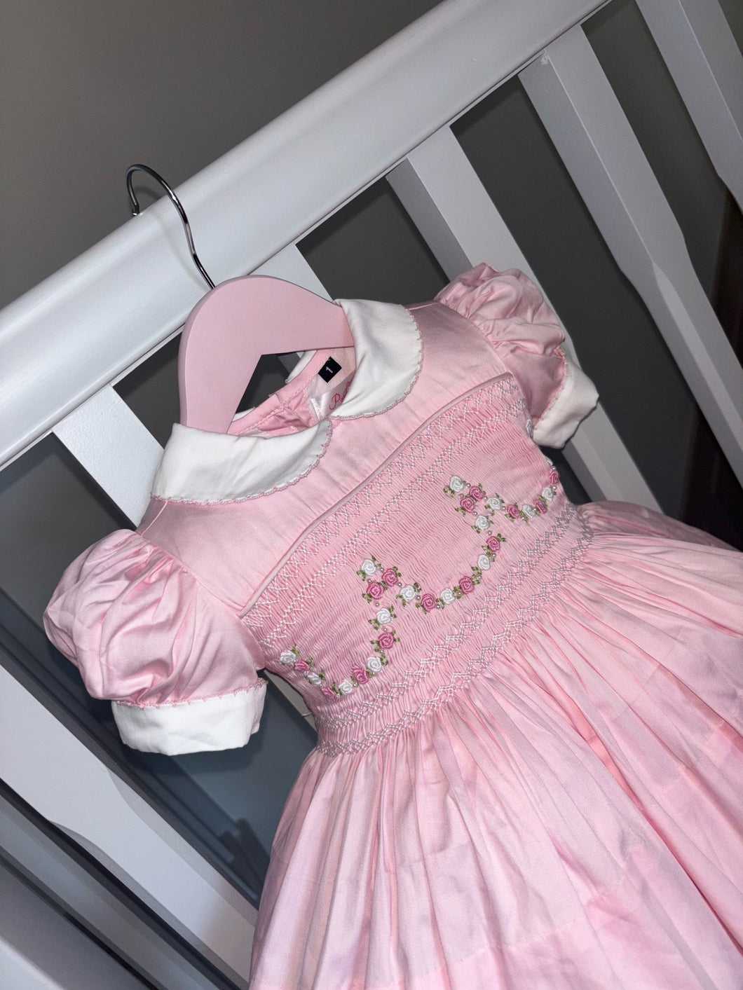 Pink garland smocked dress