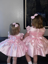 Load image into Gallery viewer, Pink ribbon smocked dress
