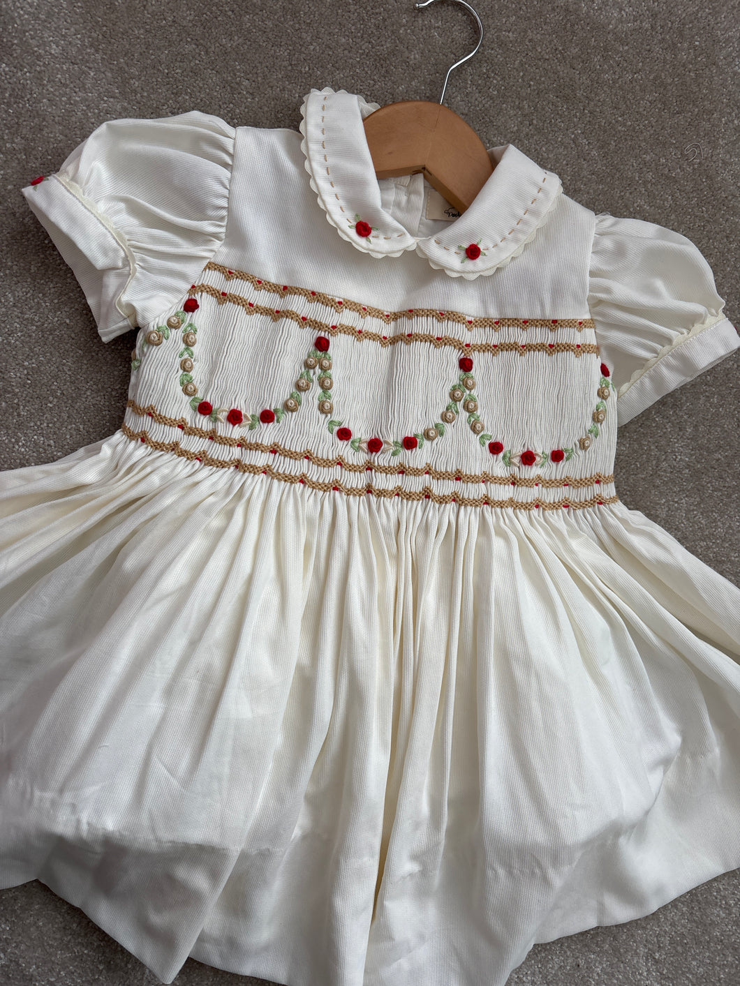 Cream red & tan garland dress