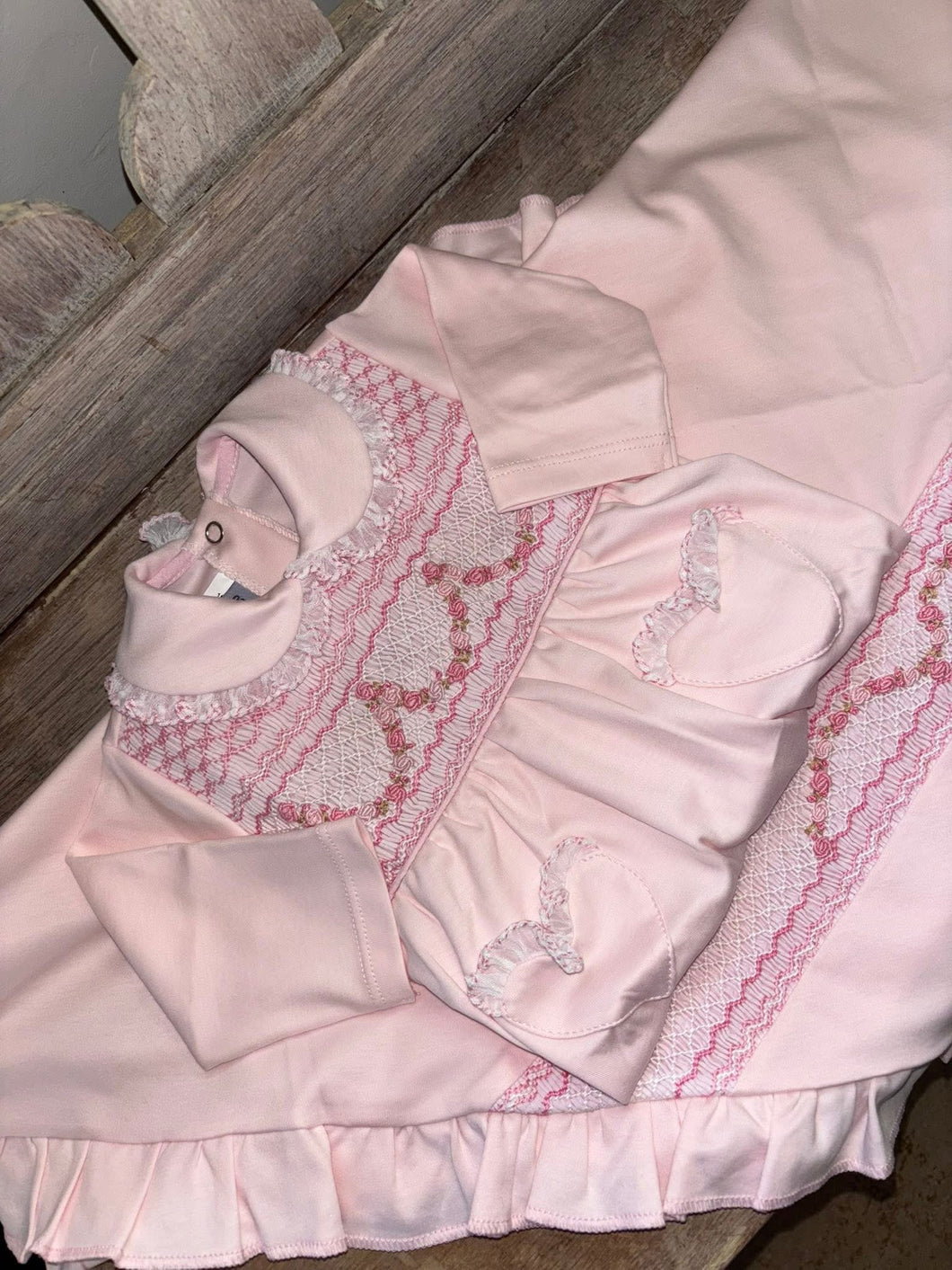 Pink garland smock Babygrow