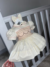 Load image into Gallery viewer, Cream pink tan bow dress
