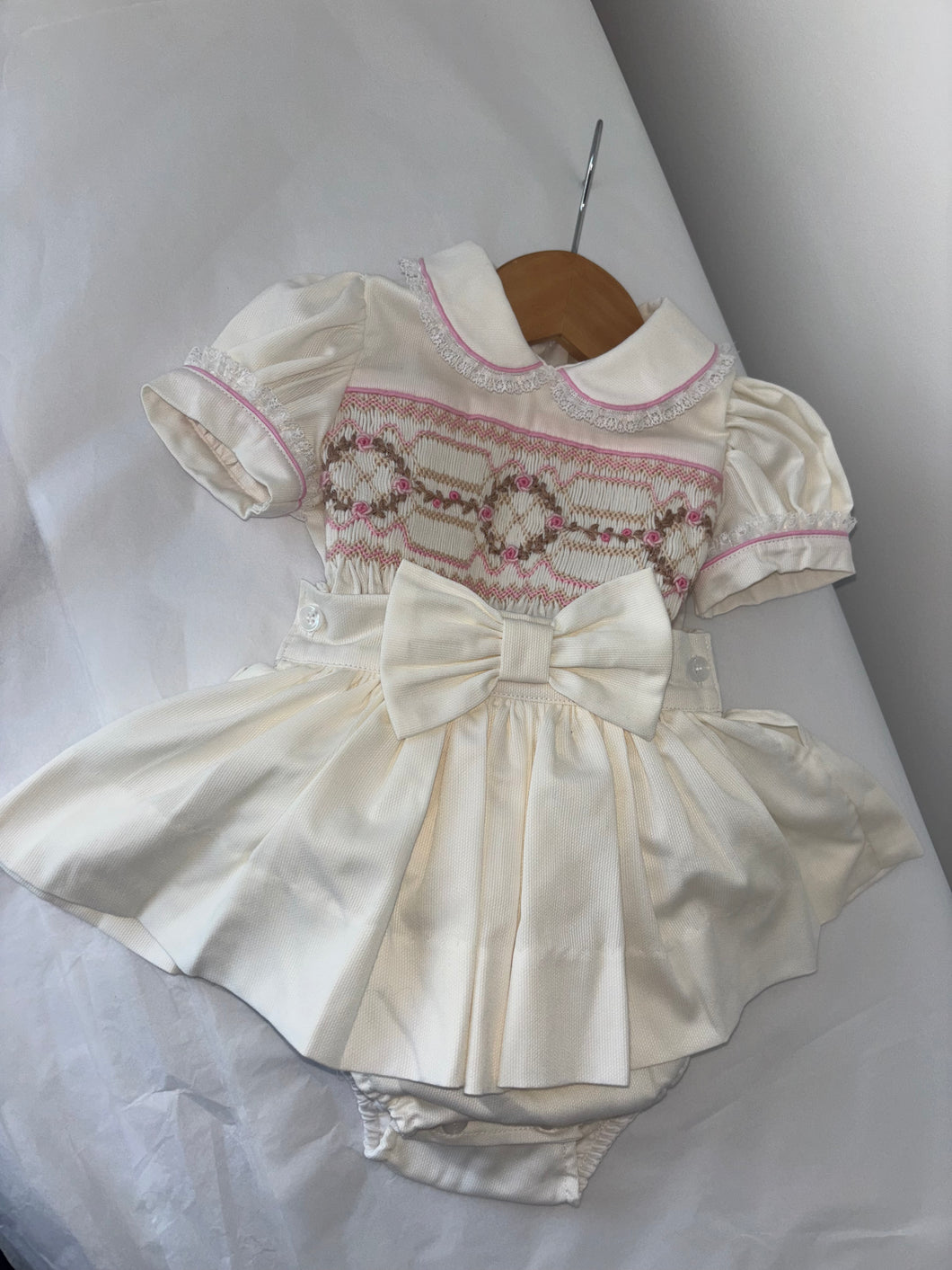 Girls frilled skirt romper cream & tan